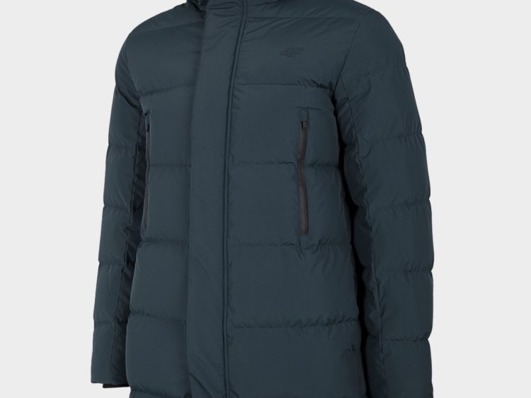Pánsky páperový zimný kabát 4F Natural Down Padding RDS ZIMA 2020/21 tmavomodrý