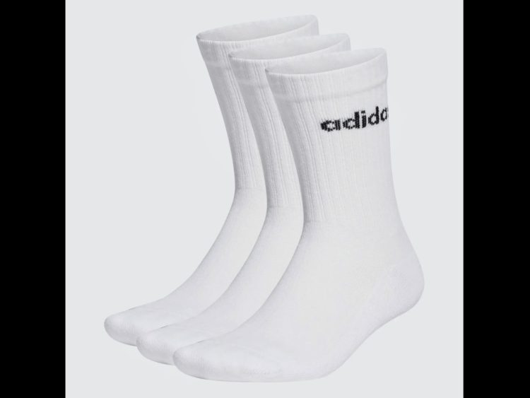 2023 new edition: Športové vysoké ponožky 3x Adidas Linear Crew Cushioned (3 PÁRY) biele