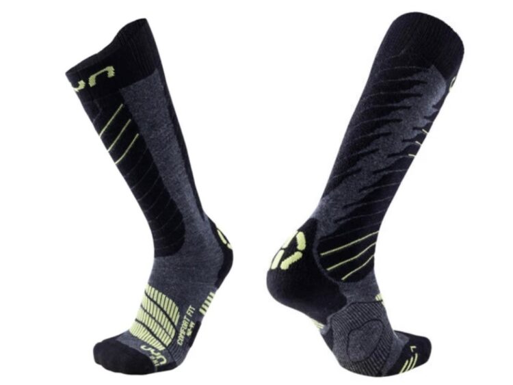 AKCIA Pánske lyžiarske merino termoponožky UYN SKI COMFORT FIT Medium Grey Melange/Green Lime