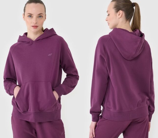 4F new collection: Dámska bavlnená tepláková mikina cez hlavu TSWSF1542 burgundy