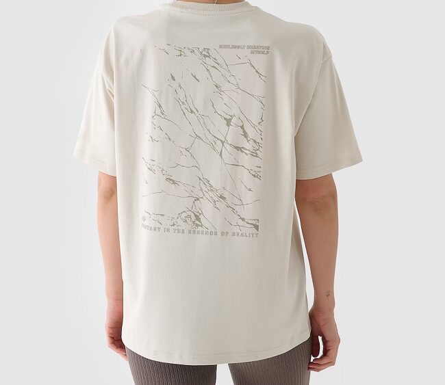 Dámske oversize tričko s potlačou 4F TTSHF1651 beige