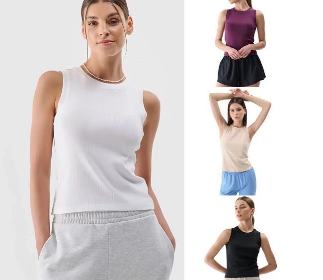 4F new collection: Dámske bavlnené tielko z rebrovaného materiálu TSLEF132