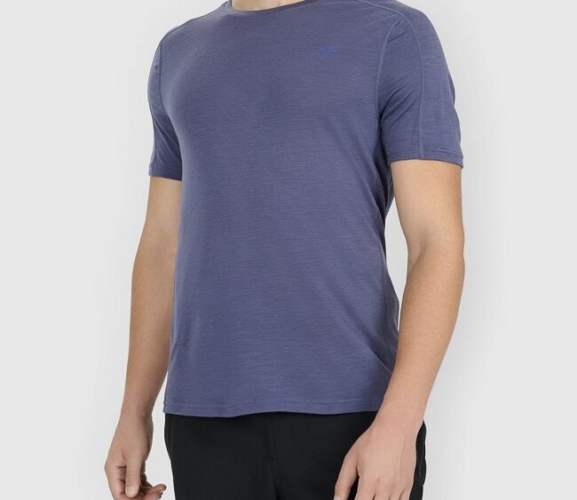4F Akcia: Pánske trekingové tričko z merino vlny TFTSM1526 navy