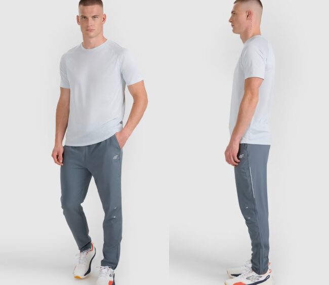 4F Akcia: Pánske rýchloschnúce bežecké nohavice TFTRM1253 grey