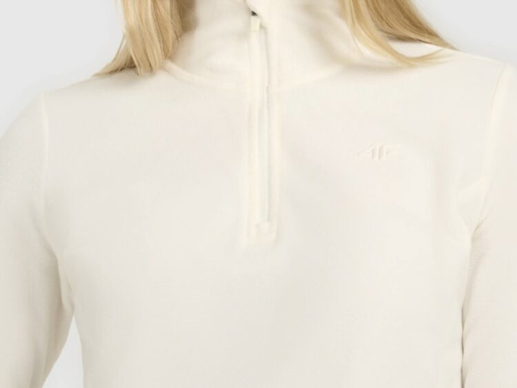 4F Akcia: Dámske fleecové termotričko s polovičným zipsom UFLEF063 white creme