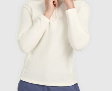 4F Akcia: Dámske fleecové termotričko s polovičným zipsom UFLEF063 white creme