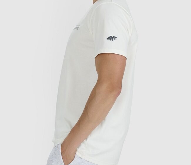 4F Akcia: Pánske bavlnené regular fit tričko TTSHM2372 creme white