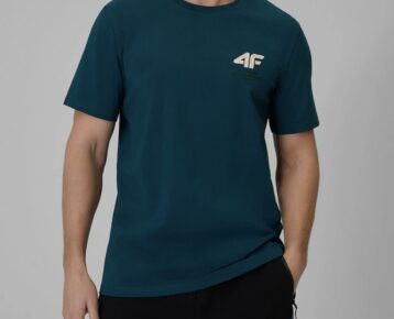 2026 4F nová kolekcia: Pánske bavlnené tričko regular fit TTSHM3990 teal
