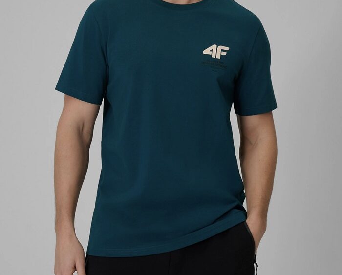 2026 4F nová kolekcia: Pánske bavlnené tričko regular fit TTSHM3990 teal