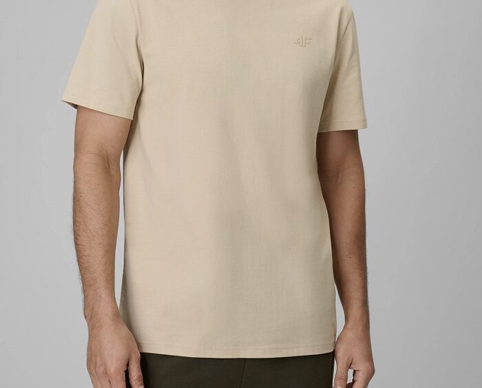 2026 4F nová kolekcia: Pánske bavlnené regular fit tričko TTSHM4261 beige