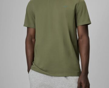 2026 4F nová kolekcia: Pánske bavlnené regular fit tričko TTSHM4261 khaki zelená