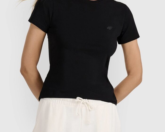 2026 4F nová kolekcia: Dámske bavlnené slim fit tričko TTSHF2255 black