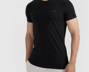 2026 4F nová kolekcia: Pánske bavlnené slim fit tričko TTSHM3248 black
