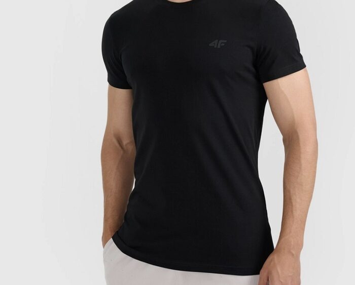 2026 4F nová kolekcia: Pánske bavlnené slim fit tričko TTSHM3248 black