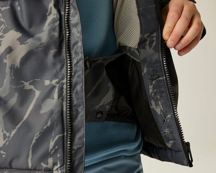 2026 Akcia Dare2b nová kolekcia: Detská lyžiarska bunda Wing It Jacket DKP581 dark cracked print